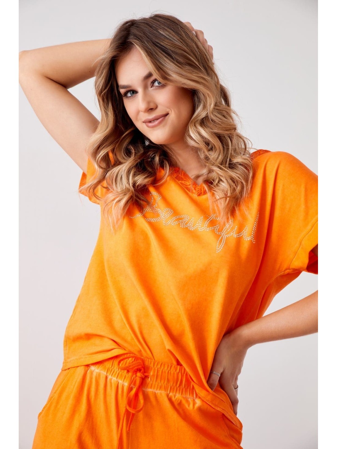 Damen-Sommerset mit Spitze, orange FK617 – Online-Shop – Boutique